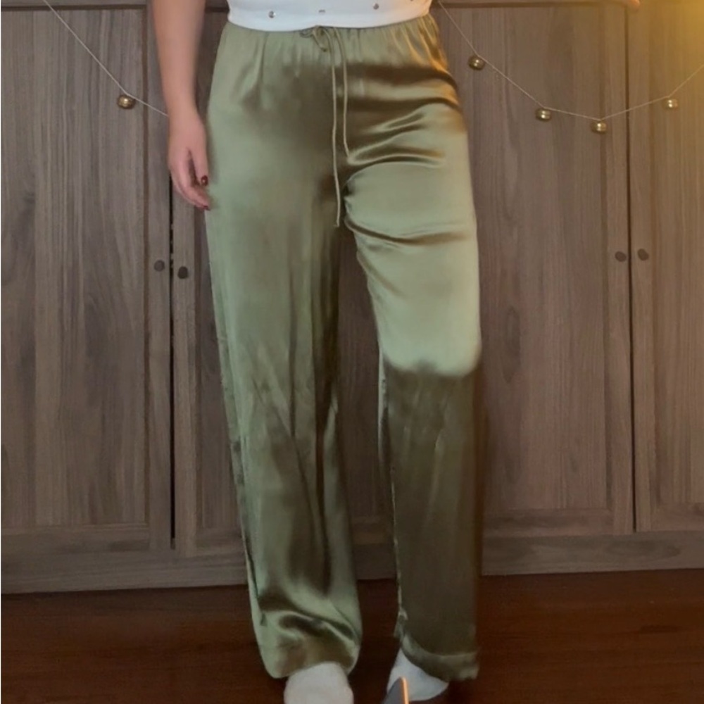 & Other Stories Green Satin Pants